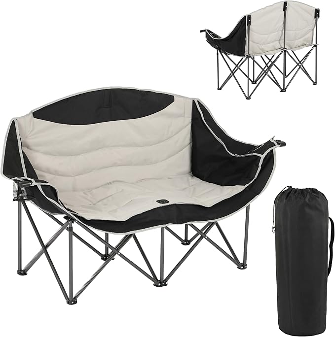 SunSettler Double Camping Chairs High Back Double Camp Chair Oversized Camping Chair Camping Couch with Cup Holders Carry Bag