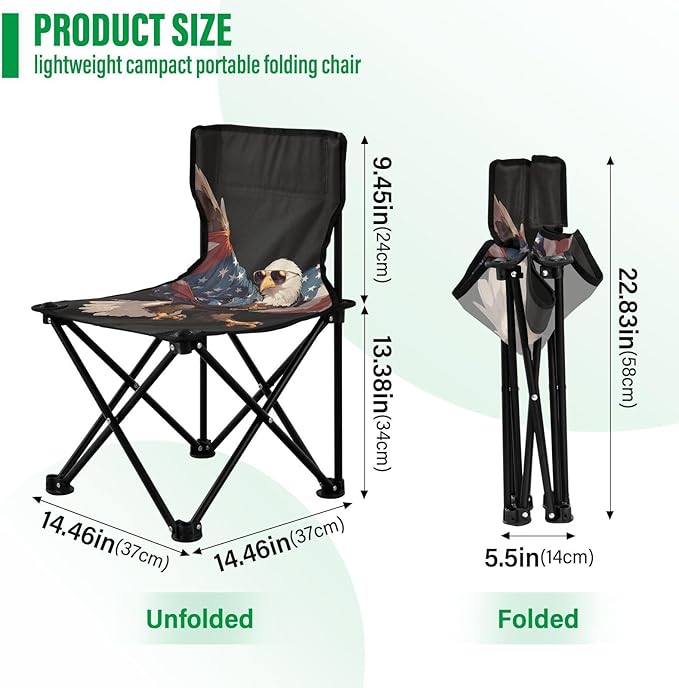 4th of July Independence Day Brown Bird Portable Camp Chairs for Adults Heavy Duty Ultralight Portable Chair Carry Bag Included Outdoor Chairs for Ice Fishing Camping