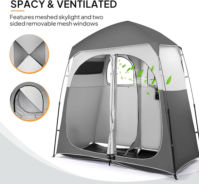 VINGLI 2 Room Shower Tent 7.5 FT Instant Pop Up Shelter with Carrying Bag Privacy Changing Room TentPerfect for Portable Toilet Camping Dressing Outdoor Indoor Easy Set Up
