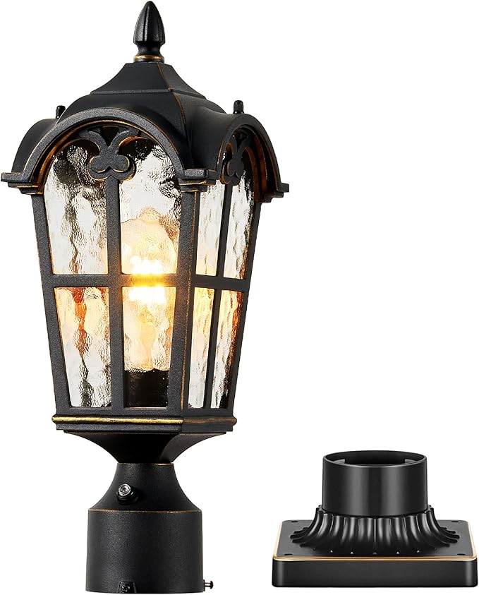 VIANIS Dusk to Dawn Outdoor Post Light Black 1-Pack Lamp Posts Outdoor Lighting with Pier Mount Base Waterproof Aluminum Outside Post Lights for Garden Patio Pathway (Hardwired 120VAC)