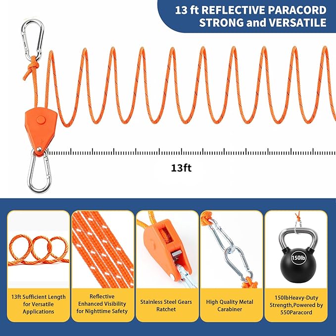 Heavy Duty Ice Anchor Drill Adapter Tool Kit 19Pcs Stainless Steel Tent Stakes Set with 13FT Ratchet Ropes Tent Hooks Canvas Bag for Ice Fishing Shelter Setup (8Pcs Tent Stakes+6Pcs Rope Roller)
