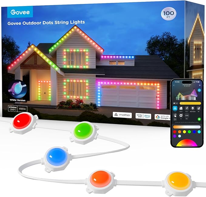 Govee Outdoor LED Strip Lights 45 RGBIC LED Lights 100FT String Lights with 65 Scene Modes Halloween Decoration Work with Alexa Google APP Control IP65 Waterproof