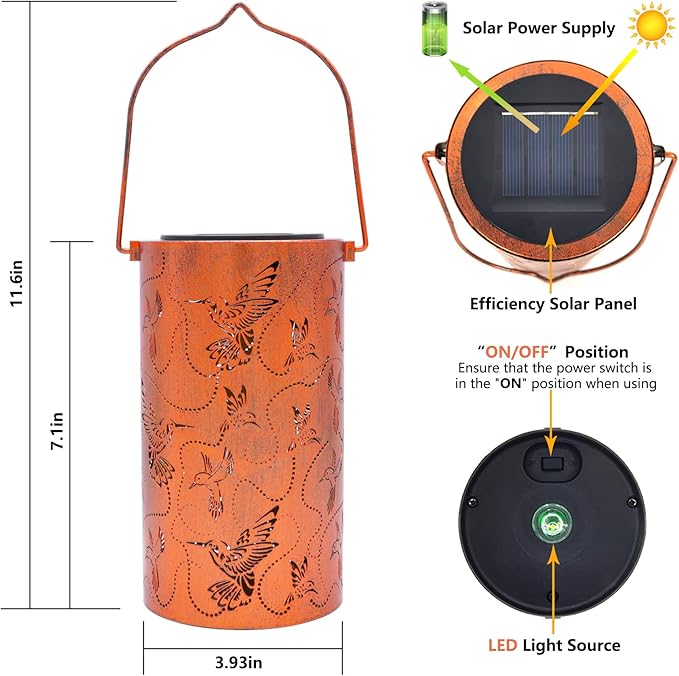 2 Pack Solar Lanterns Outdoor Hanging Hummingbird Decor LanternWaterproof Hollow Out Metal Decorative Garden LightGraceful Decoration for PatioYardLandscapeFestival