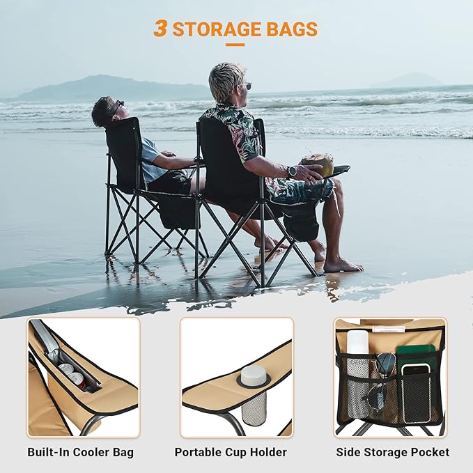 KingCamp 2 Pack Oversized Camping Chair for Adults Folding Chairs Heavy Duty 300lbs Camp Chair Padded Outdoor Chair with Cooler Bag Cup Holder Side Pocket for Garden Fishing Picnic Sports…