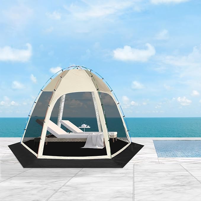 Screen Tent with Removable Floor Siebwin Large 11.8'x11.8' Gazebos with Mosquito Netting and Removable Floor Sunproof Outdoor Canopy Tent for Backyard Khaki Party Outside Activities Khaki