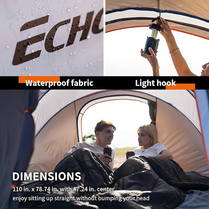 EchoSmile Instant Pop Up Camping Tent 2/4/6 Person Easy Setup Tent Water Resistant Dome Portable with Carry Bag