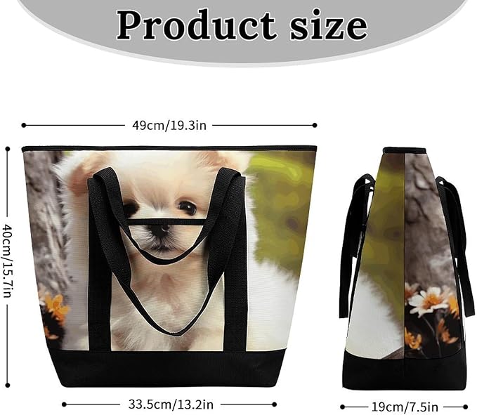 Insulated Shopping BagLarge Reusable Cooler Bags Cute Dog Printed Foldable Shopping BagTravel Waterproof Shoulder Bag