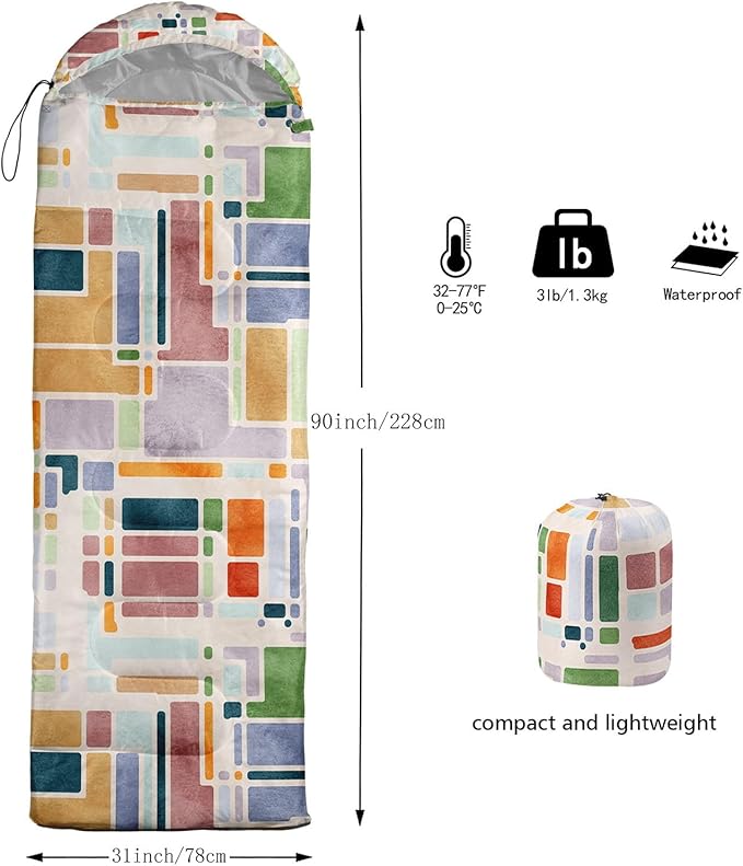 Kids Sleeping Bag for Boys GirlsBlue Ripples Print-Lightweight Warm Portable Outdoor Indoor-Waterproof Cold Weather Resistant Sleeping Bag for Camping Hiking