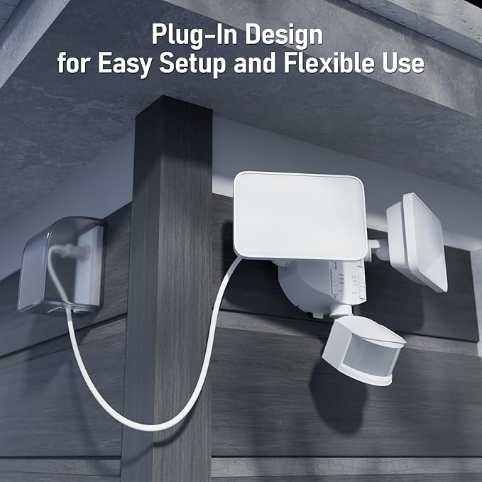 LEONLITE 25W 3CCT Plug in LED Security Light Motion Sensor &amp Dusk to Dawn Flood Lights Outdoor 3 Lighting Modes Adjustable 2-Head 3000K/4000K/5000K Selectable ETL&ampFCC Listed White Pack