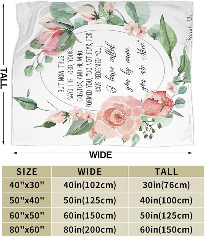 60X50 Isaiah 43 1 Fear Not for I Have Redeemed You Bible Verse Wall Art Lightweight Flannel Blanket - Soft and Breathable Polyester Suitable for Travel Camping and Home Decoration