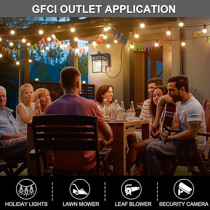 Outdoor Porch Light with GFCI Outlet Built in Dusk to Dawn Outdoor Lighting with Clear Glass Shade Waterproof Outdoor Wall Sconce Exterior Lights for House Garage Front Door Bulb Included(Gray)