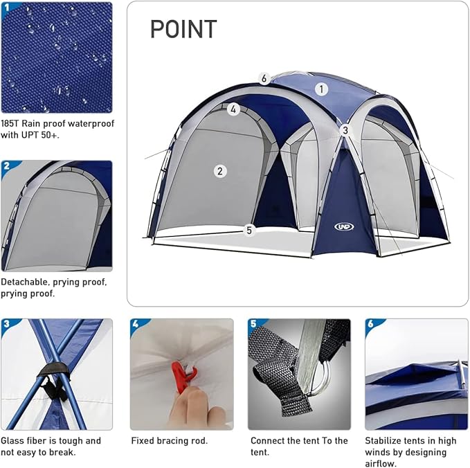 UNP Easy Beach Tent Pop Up Canopy UPF50+ Tent with Side Wall Ground Pegs and Stability Poles Sun Shelter Rainproof Waterproof for Camping Trips Backyard Fun Party Or Picnics