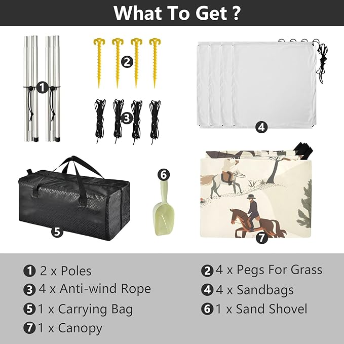 Horse Riders Camping Sun Shelter Beach Tent Portable Beach Sun Shade Outdoor Canopy for Camping Trips Fishing Picnic