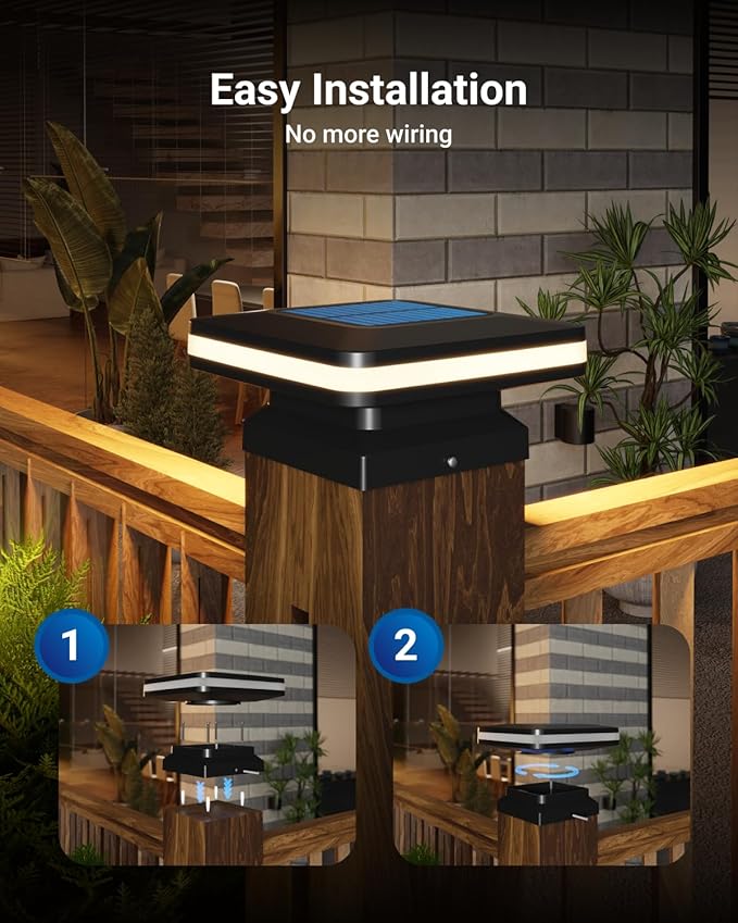 Sunco 6 Pack Solar Post Lights Outdoor Dusk to Dawn Black Square Solar Powered Landscape Lights for Yard Garden Lawn 2W 120 LM 2CCT: 2700K 4000K 2 Brightness Levels: Low 50% High 100%.