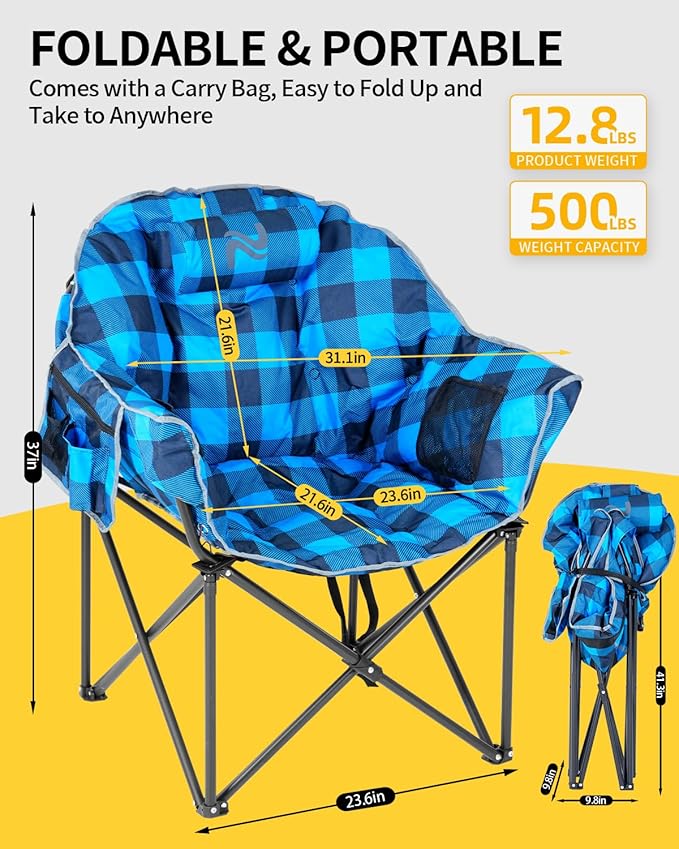 NAIZEA Heated Camping Chair Oversized Heated Folding Outdoor Chair for Adults with 3 Heat Levels Portable Foldable Patio Lounge Chair for Sports Outdoors Camp Battery NOT Included