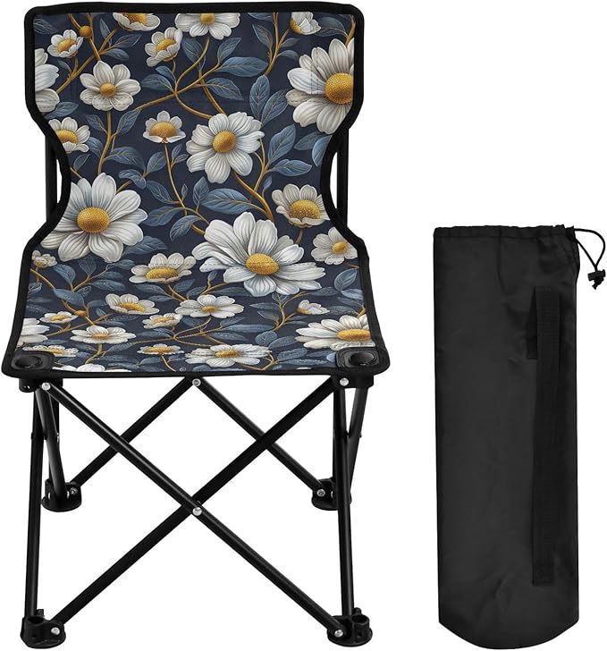 Chamomile Flower White Blue Portable Camp Chairs for Adults Heavy Duty Ultra-Lightweight Portable Chairs for Adults with Carrying Bag