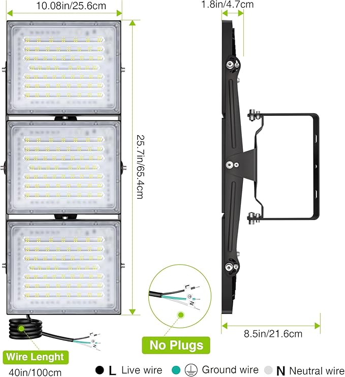 LED Flood Light Outdoor STASUN 480W 48000lm 6000K Daylight White IP66 Waterproof Commercial Parking Lot Light3 Heads for Yard Street Stadium House Floodlight Bright Security Lights for Outdoor Area