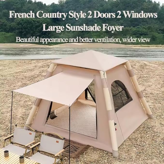 7.2' x 7.2' Inflatable Tents for Camping Easy Setup Inflatable Tent House4 Season Blow Up Camping Tent with Pump Waterproof Sunproof Outdoor Glamping House