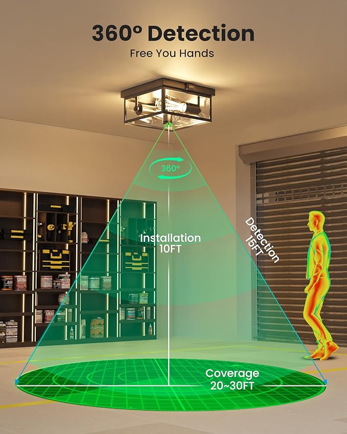 Outdoor Ceiling Light with Motion Sensor Flush Mount Porch Light Exterior Light Fixture with Clear Glass Dusk to Dawn 2-Light Fixture for PatioPorch (10.5 in)