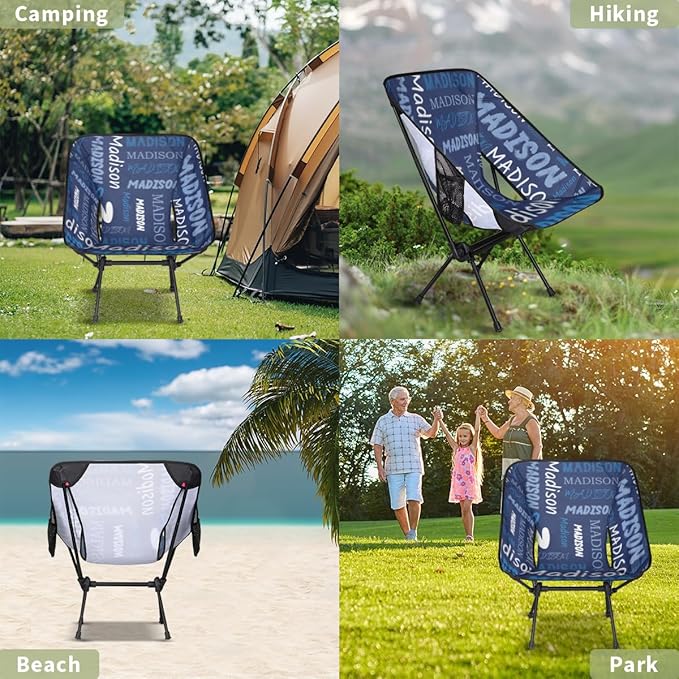 Custom Camping Chair Personalized Portable Backpacking Chair with Name Lightweight Folding Chair for Beach Hiking Blue