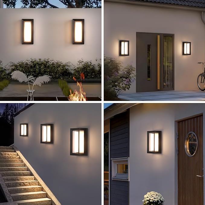 Outdoor Porch Light15%-100% Dimmable Indoor Wall Light Fixtures3000K/4000K/6500K Adjustable24W Exterior Wall LightingWaterproof Outdoor Modern Wall Sconce Lights2160LM Indoor Wall Sconce 2 Pack