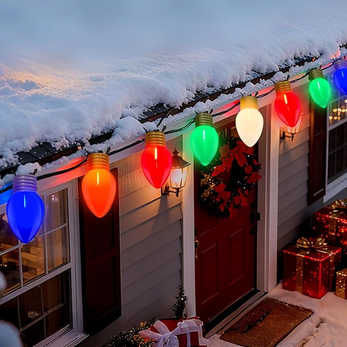 Jumbo Christmas Lights 16FT Multicolor Giant Christmas Lights with 10 5'' LED Giant Multicolor Bulb C7 Hanging Xmas Light for Patio Garden Party Outdoor Xmas Decorations