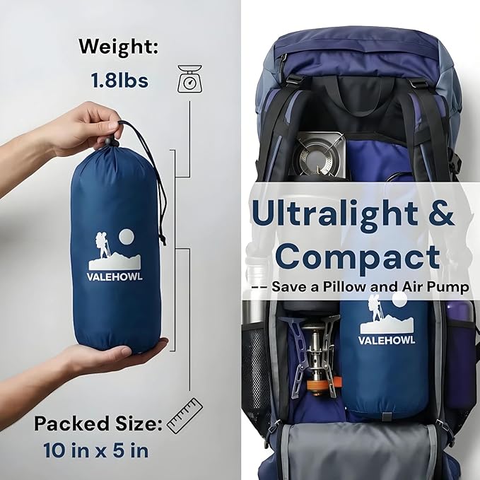 1.8 Pounds Ultralight Camping Sleeping Pad - R-Value 3.0 for 4 Seasons Durable &amp 100% Waterproof Outdoor Air Mattress Compact Sleeping Mat for Hiking Backpacking Travel