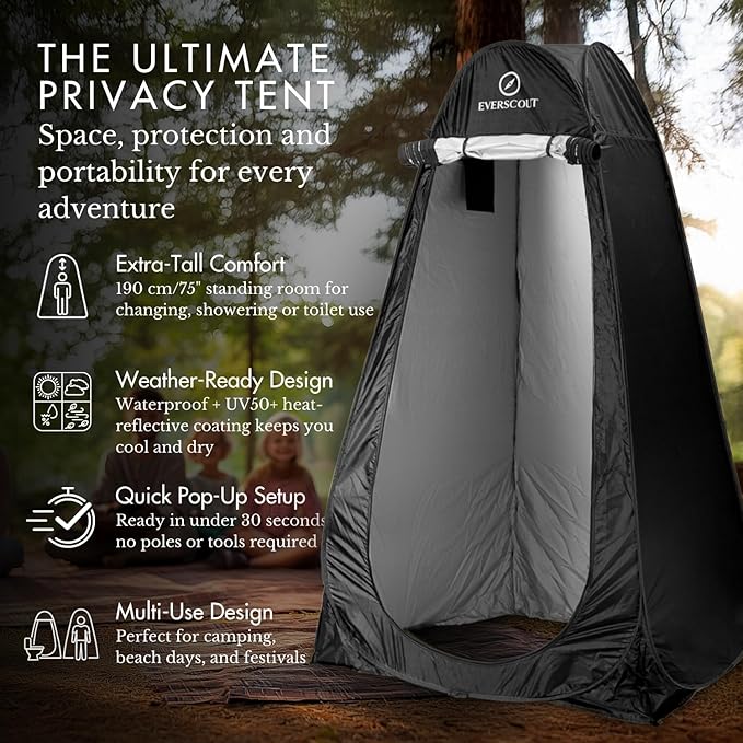 Portable Pop-Up Privacy Tent – Black/Green &amp Carry Bag. Outdoor Shower Toilet and Changing shelter. Water-Repellent Compact UV-Protective. Privacy Tent for Camping Beach Hiking and Festival