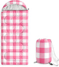 Wake In Cloud - Kids Sleeping Bag for Boys Girls Toddlers Camping in Warm Cold Weather Backpacking Lightweight Compact Outdoor Liner for 3 Seasons Gingham Plaid