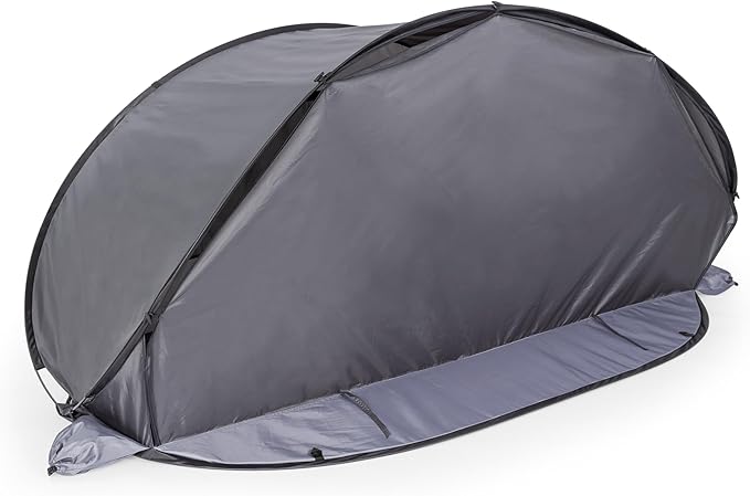 PICNIC TIME Manta Portable Beach Tent Fully-Assembled Pop Up Tent Beach Shade and Sun Shelter Instant Outdoor Shade with Carrying Bag for Outdoors and UPF50+ UV Protection (Gray with Black Accents)