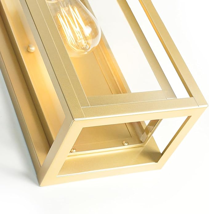 15 Large Gold Outdoor Light Fixture Wall Mount 2 Pack Waterproof Outdoor Sconces Modern Wall Lights with Clear Glass Shade for Front Door Porch Garage