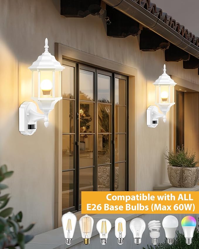Redluck Motion Sensor Outdoor Lights 2 Pack 16 inch Dusk to Dawn Outside Porch Lights Waterproof Anti-Rust Aluminum Outdoor Wall Lights Exterior Lighting Fixtures for House Garage Front Door
