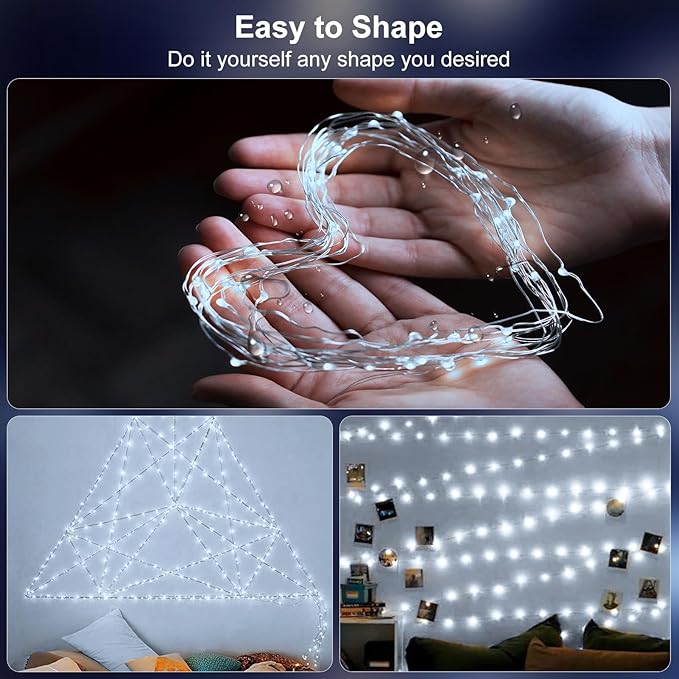 4 Pack Solar Fairy Lights 131.2Ft 400 LED Twinkle Lights with 8 Modes Waterproof Silver Wire String Lights for Garden Patio Party Weding Decorations (Cool White)