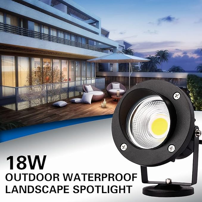 18W Low Voltage Landscape Lighting LED Spotlight Outdoor 12V~24V AC/DC Waterproof Landscape Lights Spot Lights for Yard with Spiked Stake Warm White Flag Light Garden Decorative Lamp (2 Pack)