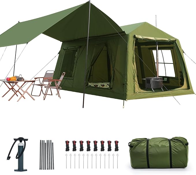 Inflatable Tents for Camping Large Blow Up Tent with Hand Pump Easy Setup InflatableTent 4 Season Tent Waterproof Oxford Air Glamping Tents for Camping Adult 4/6/8/10/12 Person