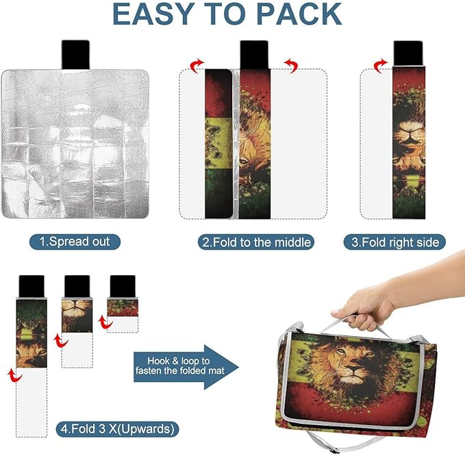 Jamaican Lion of Judah Rasta Lion King Waterproof Outdoor Picnic Blanket Sandproof Beach Mat for Camping Hiking Grass Travelling