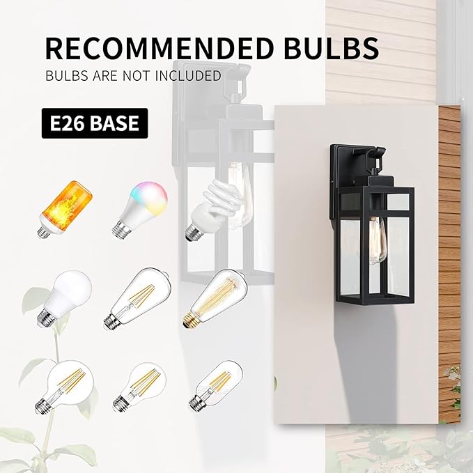 Pia Ricco Outdoor Wall Light 14 Inch Black Outdoor Light Fixture Exterior Waterproof Lighting Fixtures Sconce with Glass Shade Porch Lights Wall Lantern for House Garage ETL Listed