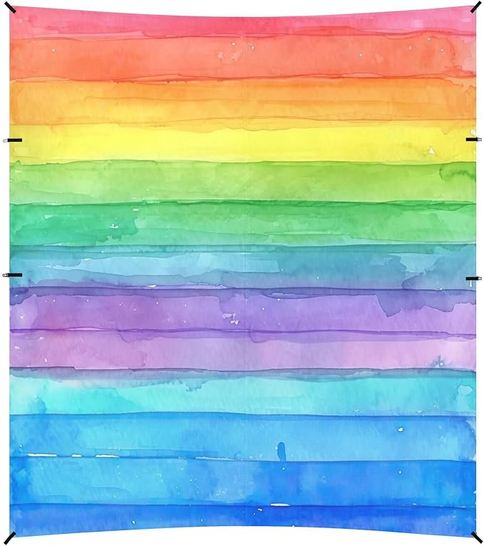 Rainbow Watercolor Stripes Beach Tent Sun Shelter 9.2' x 10.5' Beach Canopy with 4 Sandbags 4 Stability Poles Sand Shovels - Tent Canopy for Beach Camping Fishing Picnics