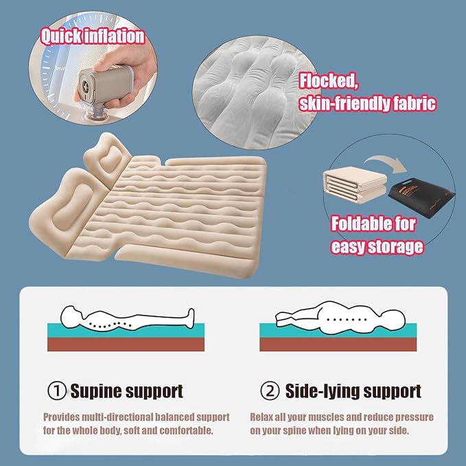 Car Air Mattress for Tesla Model X Standard Range SUV 2015-2025 Portable Inflatable Bed for Trunk Backseat Flocked Surface for Camping Travel for SUV MPV MinivanBlack-Without Foot Pier