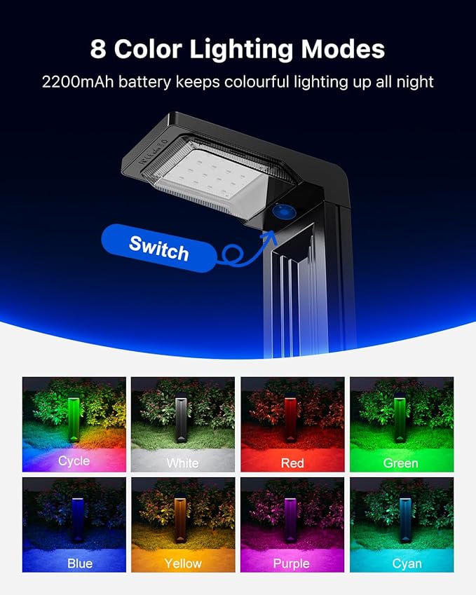 6 Pack Color Changing Solar Pathway Lights Outdoor Waterproof 20 LED Solars Powered Walkway Landscape Lamp for Garden Lawn Path Yard Driveway Sidewalk 8 Colorful Accent Lighting Decoration(RGB)