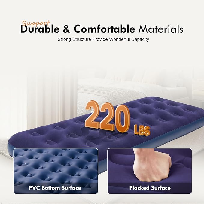 Single Size Air Mattress Inflatable Bed Blow Up Mattress Camping Sleeping Pad