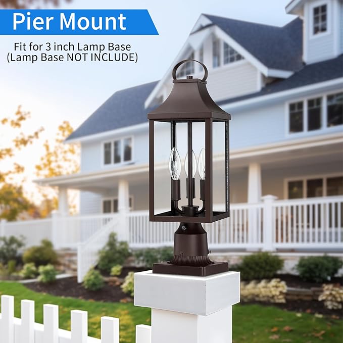 18.62'' Dusk to Dawn Post Light Outdoor Large 3-Light Lamp Post Light Fixture Modern Pillar Outside Lighting Waterproof Post Lantern Lamp Outdoor Post Light Fixtures Pole Lights for Porch Brown