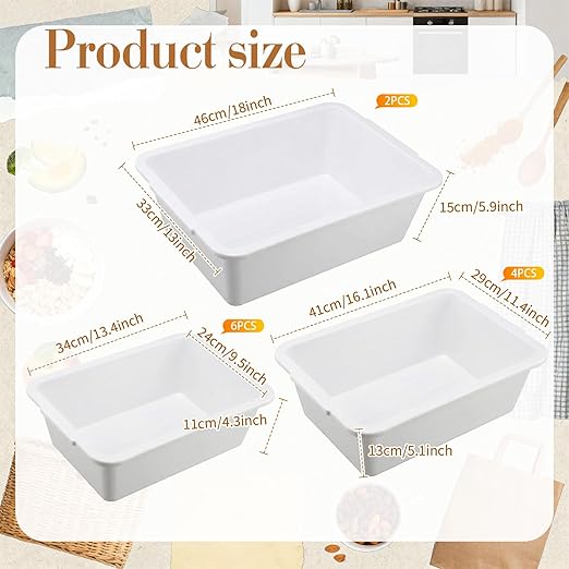 12 Pcs Plastic Commercial Bus Box Dish Washing Tub 3 Size for Home Storage Kitchen Organization Restaurant Food Collection Vegetable 6 L 11 L 17 L(White)