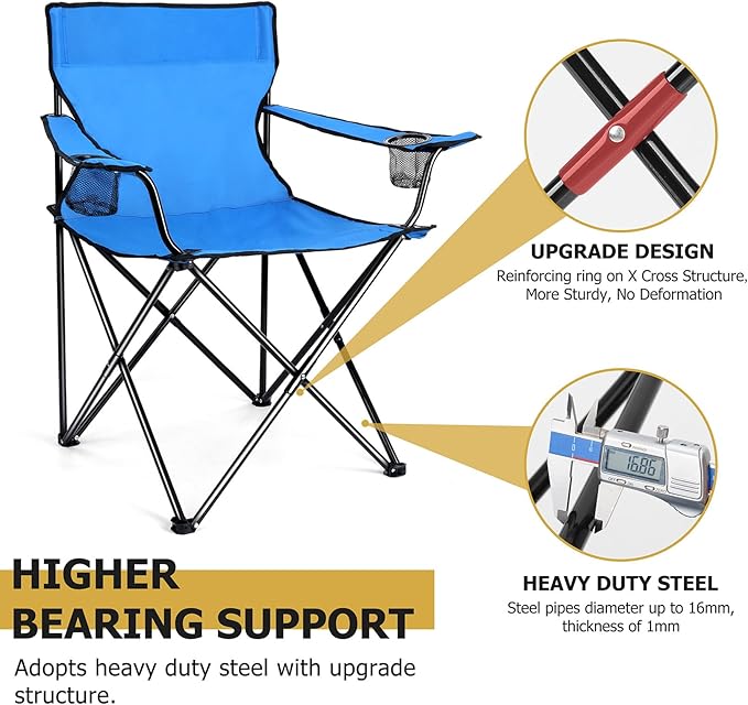 Joyfair Portable Camping Chair Outdoor Lawn Folding Chairs for Adults Heavy Duty Large Foldable Chairs for Beach Fishing Tailgating and More Outdoor Sport Carry Bag &amp Cup Holder