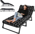 Folding Camping CotAdjustable 4-Position Adults Reclining Chaise with Pillow Outdoor Lounge Chair Sleeping Cots Bed Perfect for Camping Pool Beach PatioOfficeTraveling 190cm