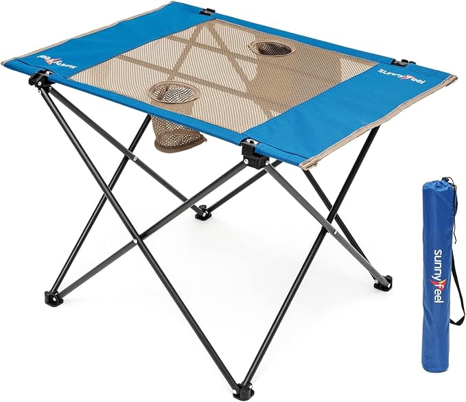 SUNNYFEEL Outdoor Folding Table | Lightweight Mesh Compact Camping Table Roll Up Top 2 People Portable Camp Tables with Carry Bag for Picnic/Cooking/Beach/Travel/BBQ