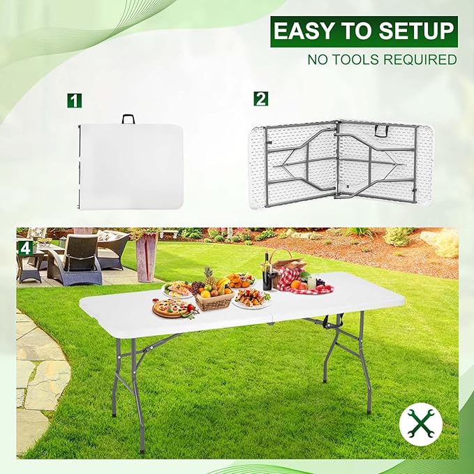 NChanmar 6FT Folding Table Picnic Camping Table Foldable Outdoor Table for Picnic Party Camping(70 * 29)-White