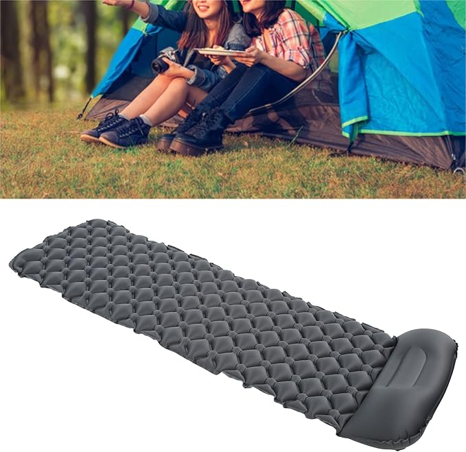Camping Sleeping Pad Camping Mat with Pillow Inflatable Sleeping Mattress Built in Foot Pump Inflatable Mattress TPU Portable Bed for Backpacking