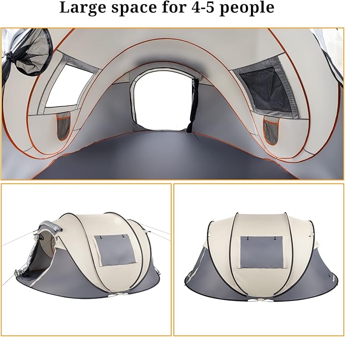 4 Person Easy Pop Up Tent Waterproof 2 Doors-Instant Family Tents for Camping Hiking &amp TravelingWaterproof Instant Family TentsGrey