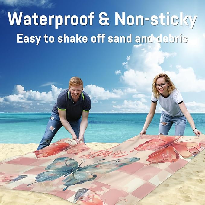 Waterproof Sandproof Beach Blanket 59''×68'' Goddess Butterfly Polyester Outdoor Picnic Blanket with 4 Stakes &amp Storage Bag for BeachCampingVacation ICY Blue